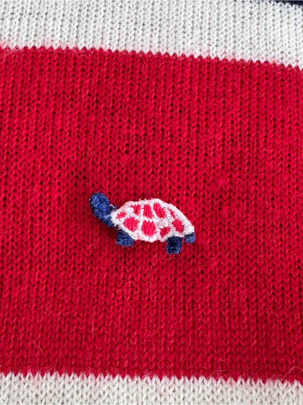 Vintage Striped Henley Sweater Turtle Embroidered Nautical Retro M - Picture 4 of 12